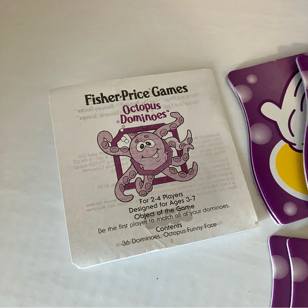 VTG 1996 Fisher Price Games Octopus‎ Dominoes Matching and Counting Fun Complete